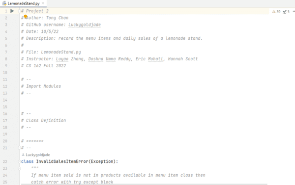 Python program of how a Lemonade Stand should work